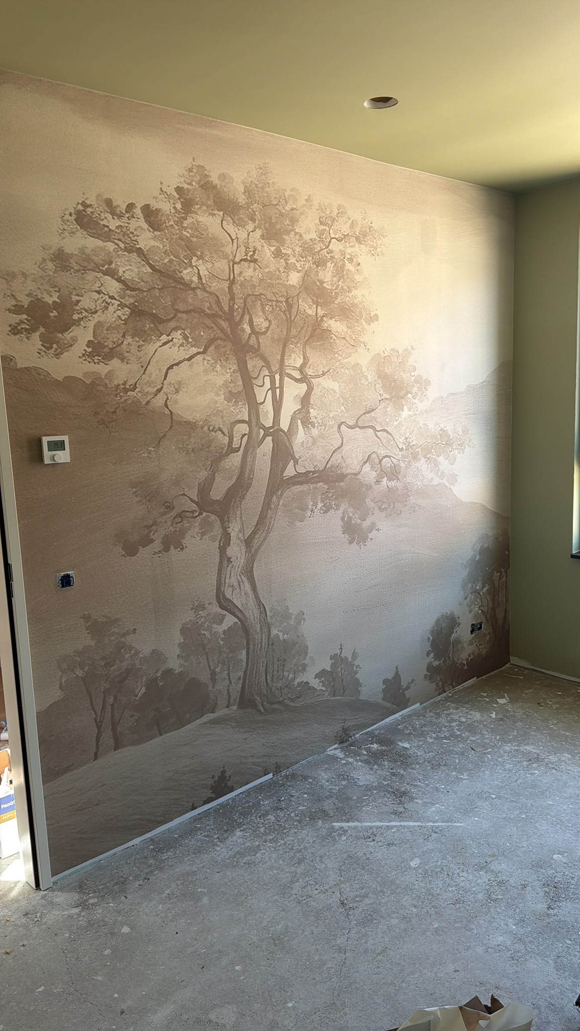 Fotobehang met een boom op een hoge wand